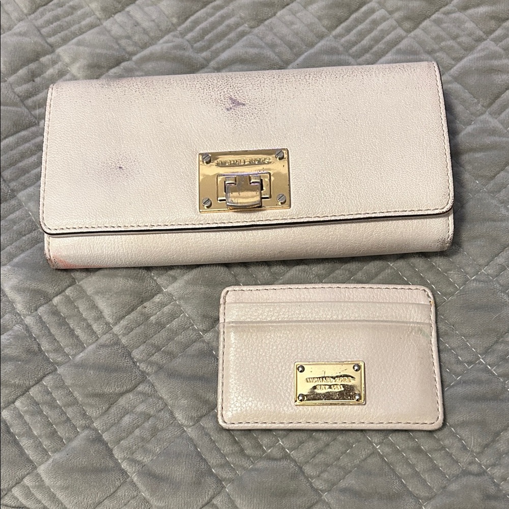 Michael Kors Cream Wallet and Card Holder with Gold Accents